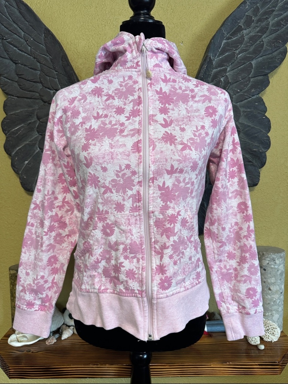 Pink Floral Zip-Up Hoodie